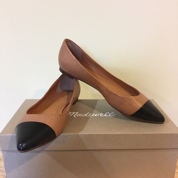 Madewell Cap Toe Pointy Leather Flats Pecan Brown - Picture 2 of 7
